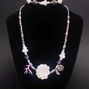 Choker y Pulsera Artesanal Arrecife Violeta